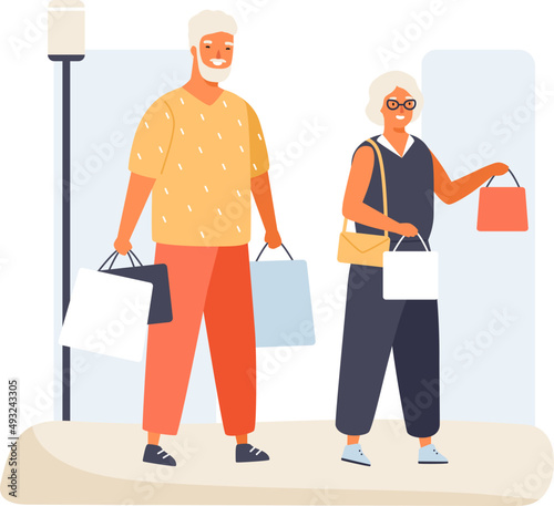 Elderly Couple Having Shopping Together Illustration