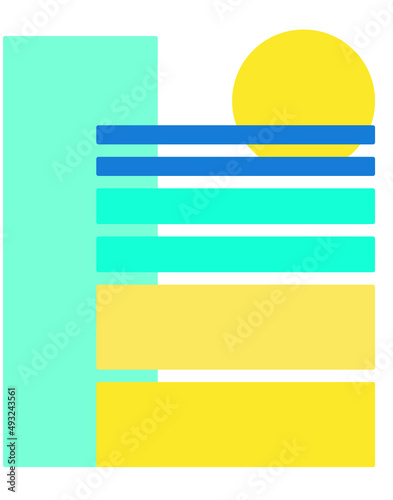 Bright stripped background imitating beach and sea or ocean. Blurred background in shades of blue and yellow. Vector poster design
