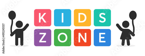 Kids zone text banner isolated on white background.