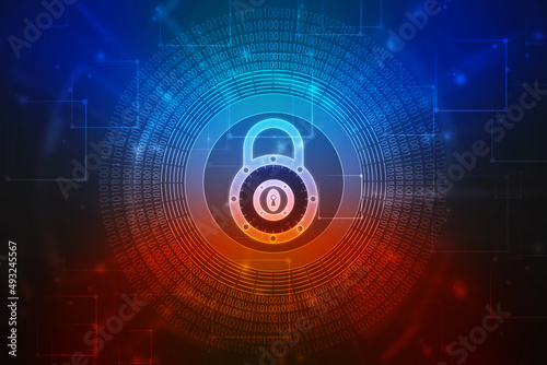 Digital Padlock on abstract technology background  Technology security concept. Modern safety digital background. Protection system  Cyber Security and safety information  personal data concept