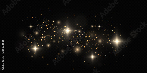 Yellow dust. Beautiful light flashes. Dust particles fly in space.