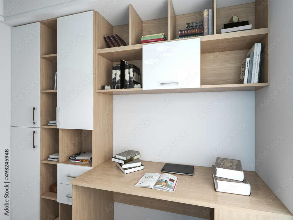 3D rendering, spacious modern residential study design 3D rendering, spacious modern residential study design