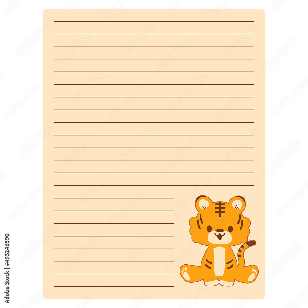 Fototapeta premium 横書きの便箋 トラのキャラクターの挿し絵