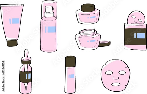 スキンケア　小物イラストセット　ピンク