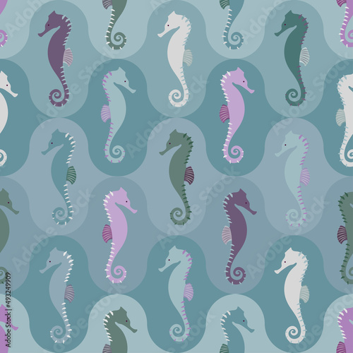 Seamless vector pattern with seahorses in boho style.