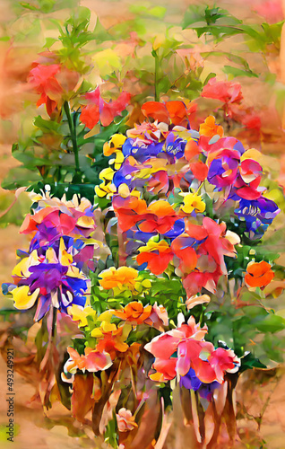 Fototapeta Naklejka Na Ścianę i Meble -  Flowers - Colorful flowers in different colors - Water color design - Digital Art