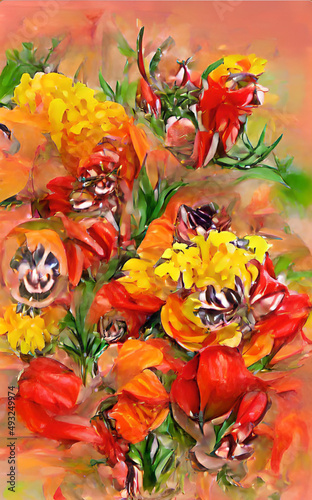 Flowers - Colorful flowers in different colors - Water color design - Digital Art
