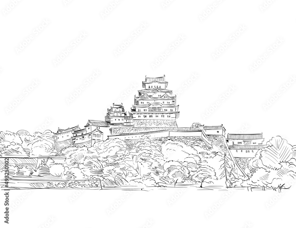 Himeji Castle. Himeji. Japan. Hand drawn sketch. Vector illustration. Stock Vector Adobe Stock