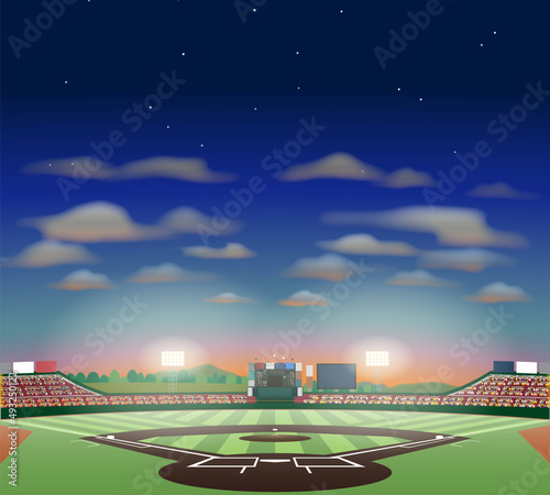 Baseball stadium  Sunset sky 