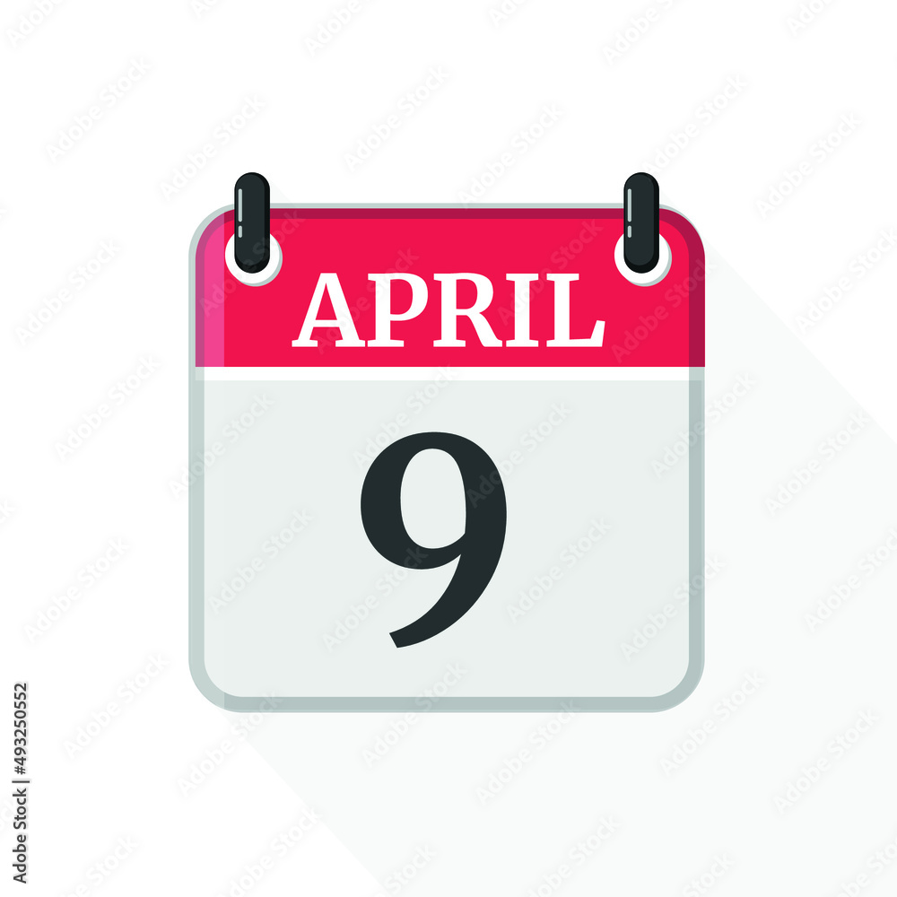 Flat vector calendar icon with the date 9 April Flat vector calendar icon with the date 9 April