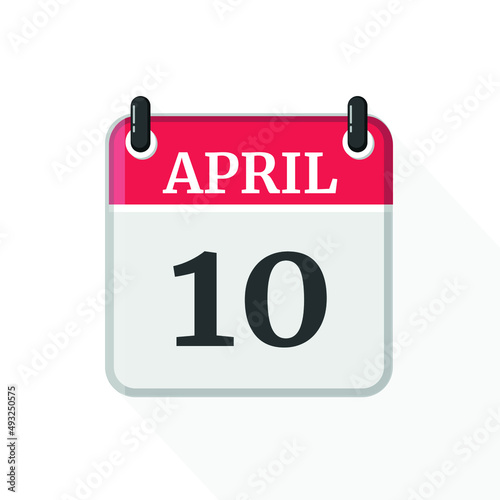 Flat vector calendar icon with the date 10 April