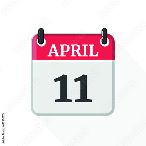 Flat vector calendar icon with the date 11 April