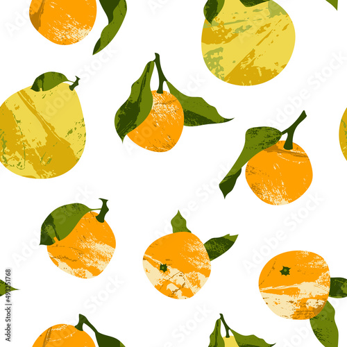 Seamless pattern with citrus fruits  juicy mandarin  orange  clementine  pomelo. Fresh ripe fruit  healthy organic food. Vector flat cartoon botanical background