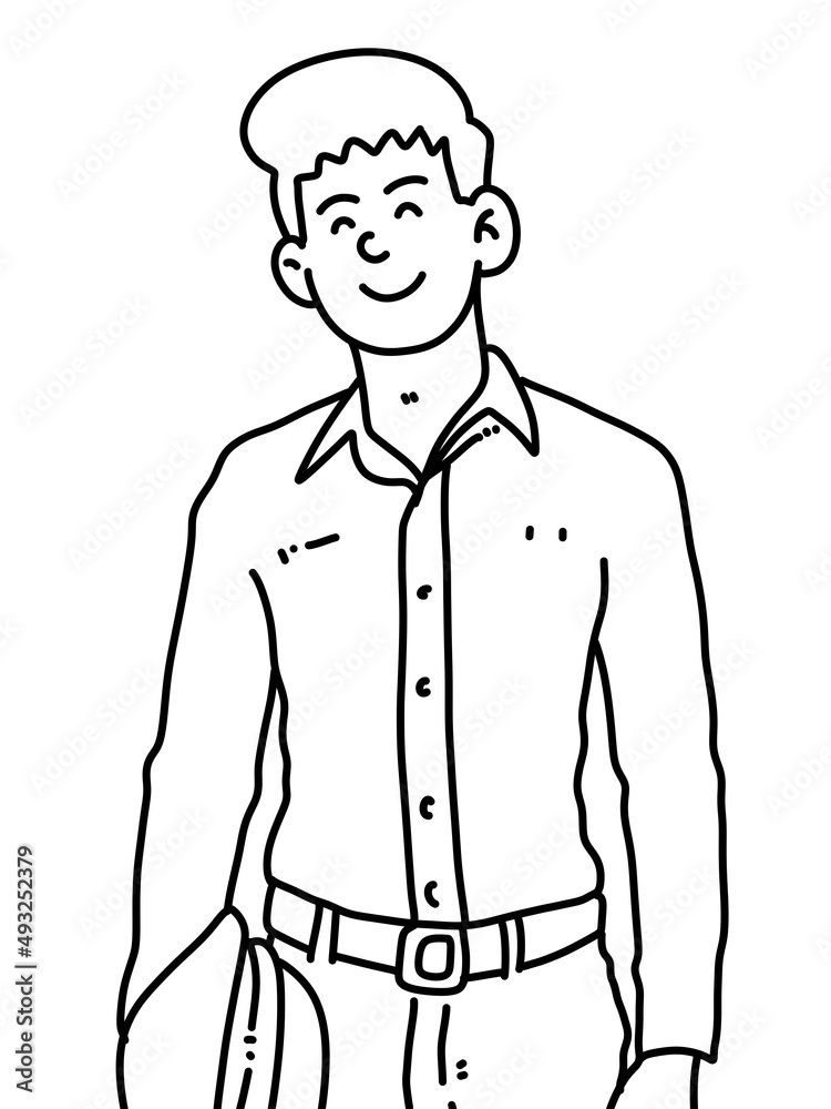black and white of man cartoon on white background