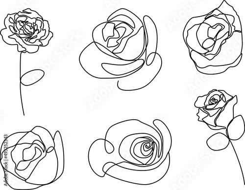 Set of continuous one line drawing vector illustration of roses flower  in minimalist design