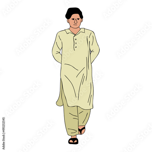 Young Pakistani Man wearing shalwar Kameez, kurta. South Asia traditional dress, muslime male cloth photo