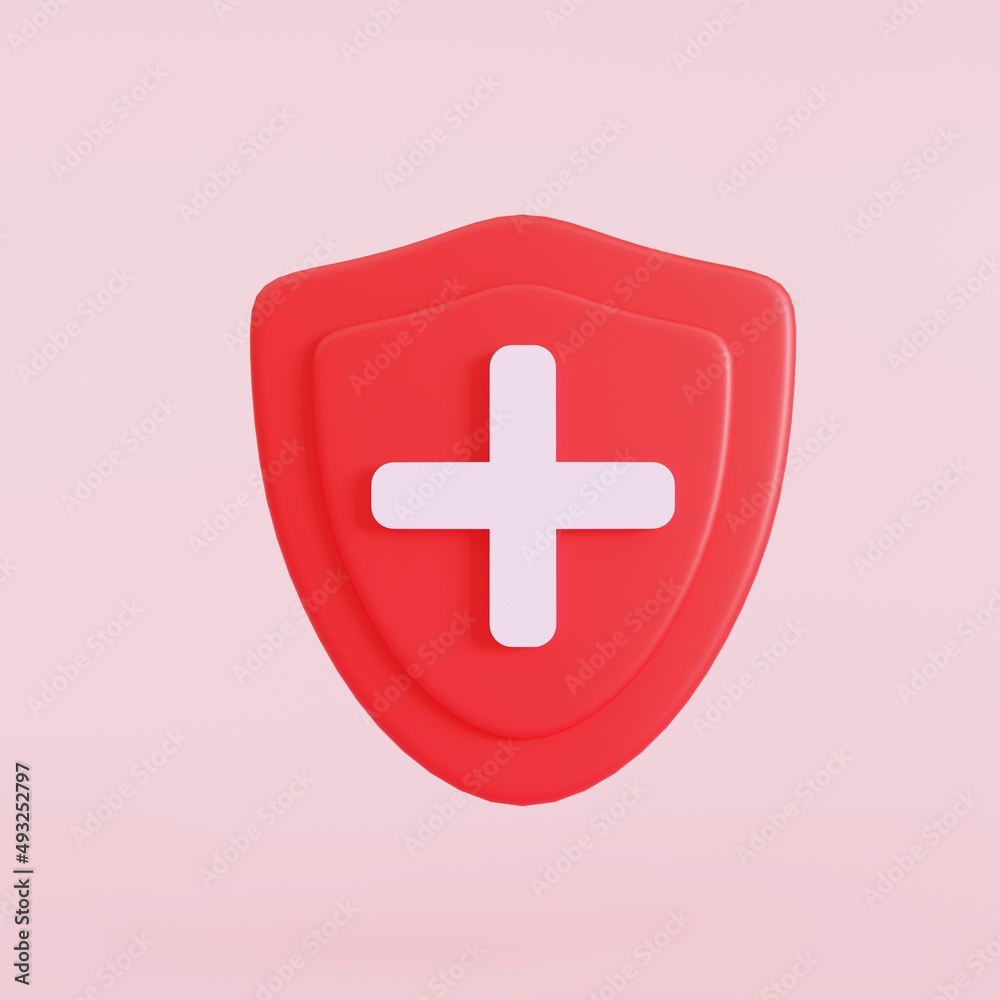 Obraz premium Icon cartoon, concept protection plus, insurance, 3D illustration