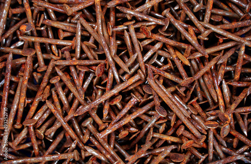 Rusty nail,Many rusted nail, Group of Iron rust, Metal surface becomes brown from deterioration. 