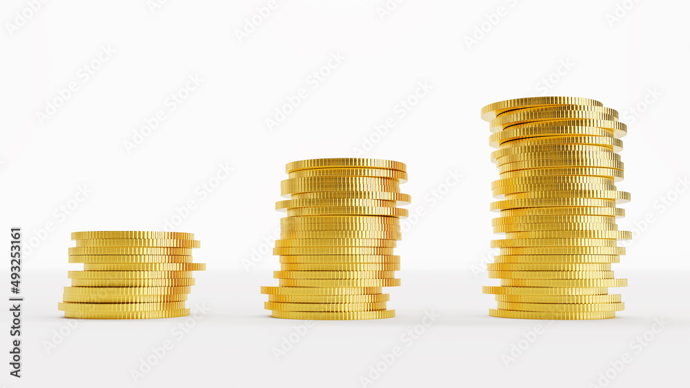 Stack of golden coins isolated on white background, 3d render Stack of golden coins isolated on white background, 3d render