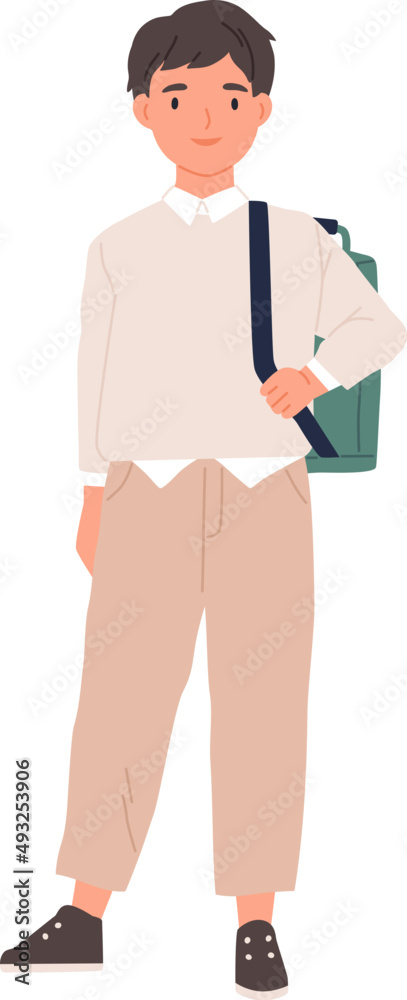 Obraz premium Portrait of Happy School Boy Cartoon Illustration