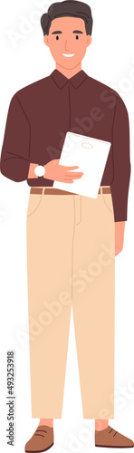Happy Businessman with Tablet PC Illustration