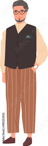 Elegant Senior Gray Haired Man Colored Illustration