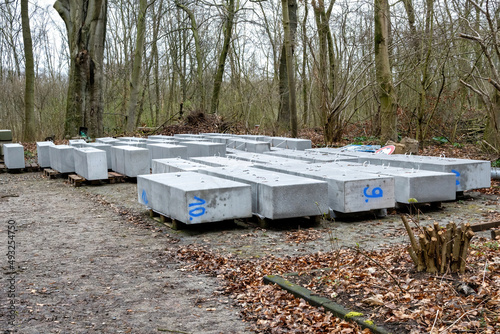 several concrete blocks in the forest