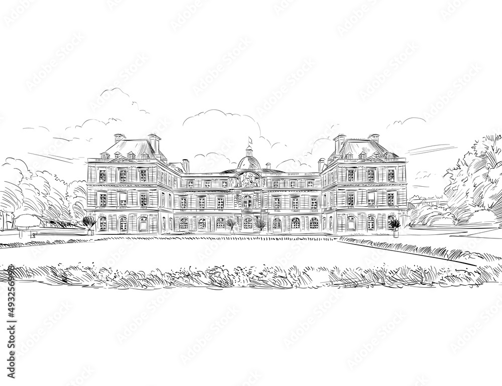 Palace. Paris, France. Urban sketch. Hand drawn vector illustration