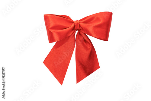 Beautiful red bow on a white background.