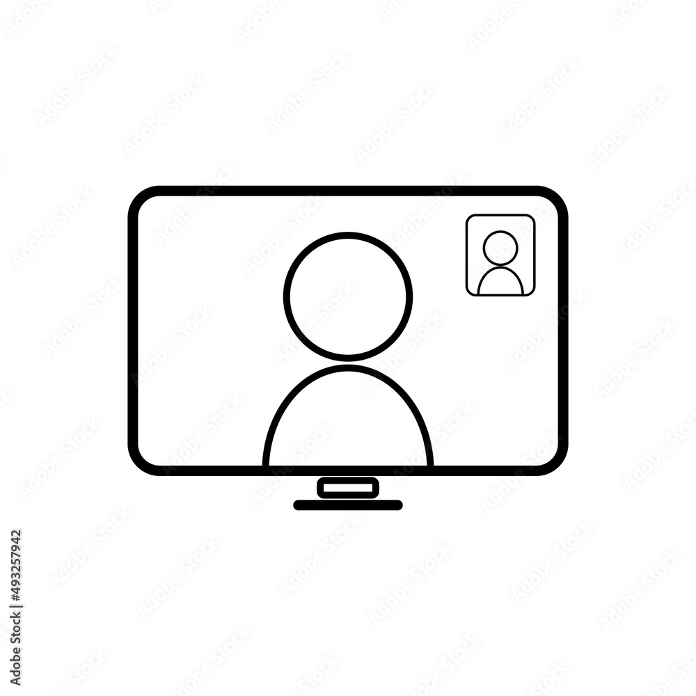 Online tele conference in computer monitor outline illustration icon Online tele conference in computer monitor outline illustration icon