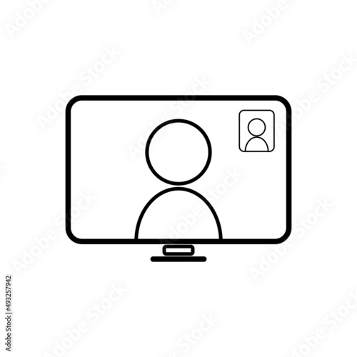 Online tele conference in computer monitor outline illustration icon