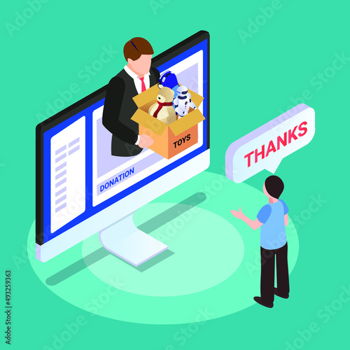 Online donation isometric 3d vector concept for banner, website, illustration, landing page, flyer, etc.