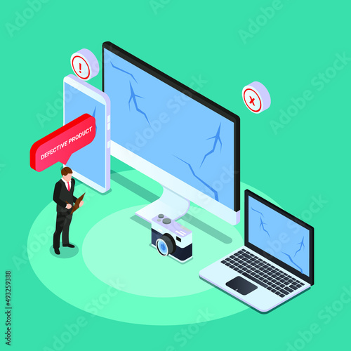 Defective products isometric 3d vector concept for banner, website, illustration, landing page, flyer, etc.