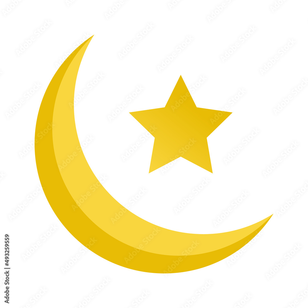 Flat illustration of Moon and star. Flat illustration of Moon and star.