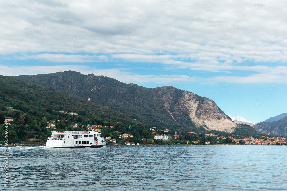 View of the city of Stresa on Lake Maggiore from a boat