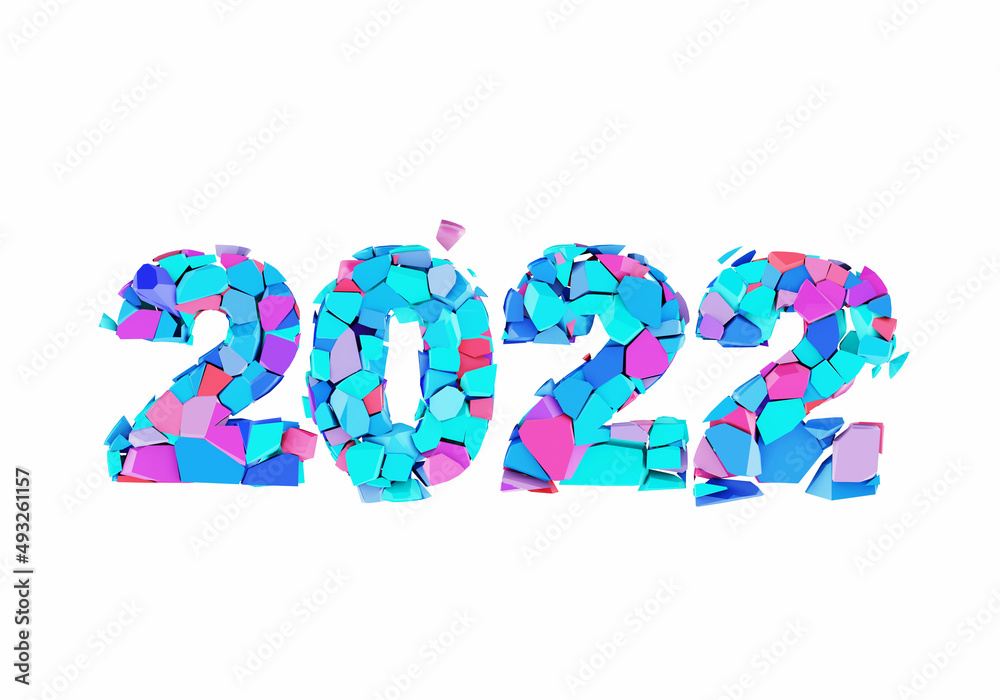 Broken 2022 year isolated on white background. The number 2022 is destroyed - represents the old year 2022, 3d rendered Broken 2022 year isolated on white background. The number 2022 is destroyed - represents the old year 2022, 3d rendered