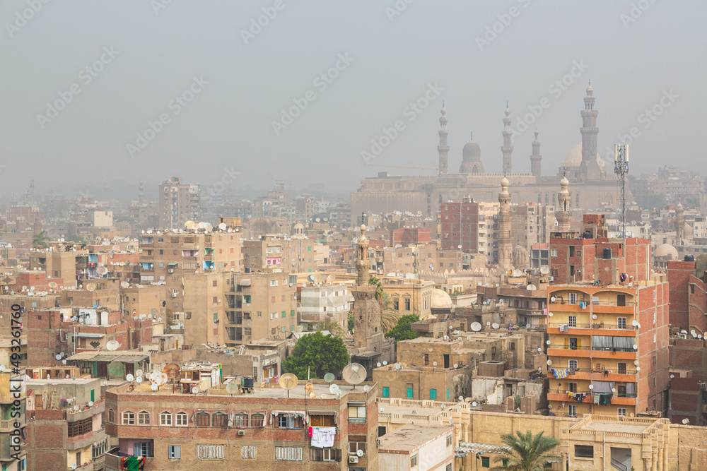 Islamic Cairo view from the top of Ibn Tulun mosque's minaret. Cairo, Egypt