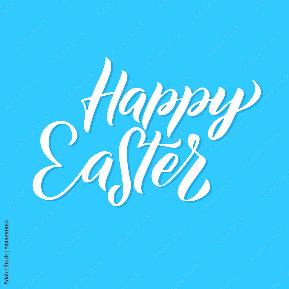 Fototapeta premium Happy Easter modern brush calligraphy. Ink illustration. Isolated on Blue Background. Vector illustration