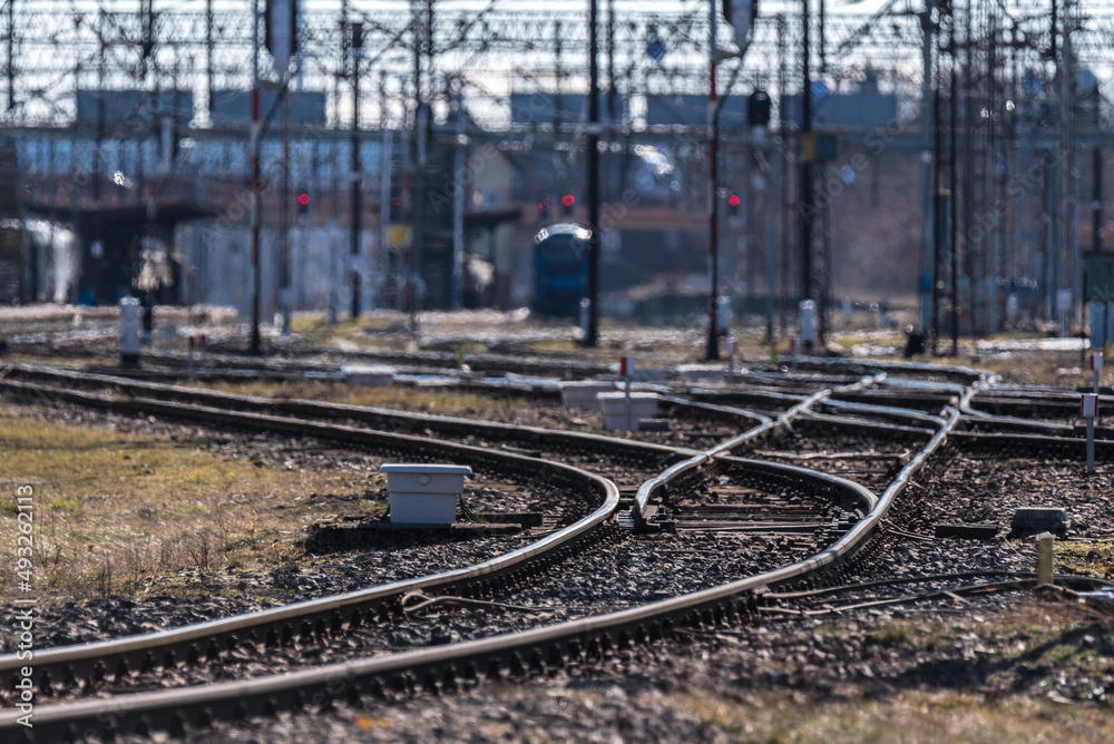 RAILWAY - Turnouts and signaling light on rilroad RAILWAY - Turnouts and signaling light on rilroad