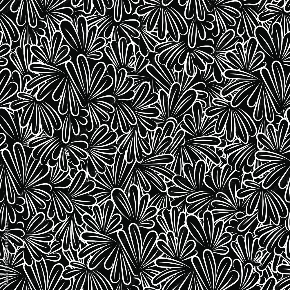 seamless vector monochrome pattern with flower petals. black and white background picture
