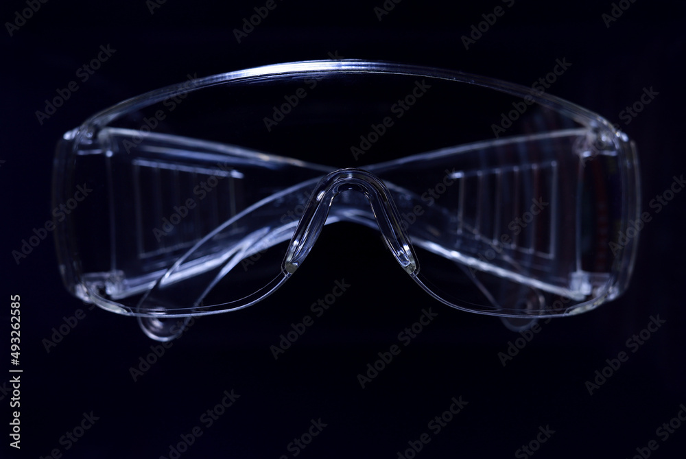 Protective Glasses On Dark Background Healthcare And Safety Concept Safety Glasses On Black