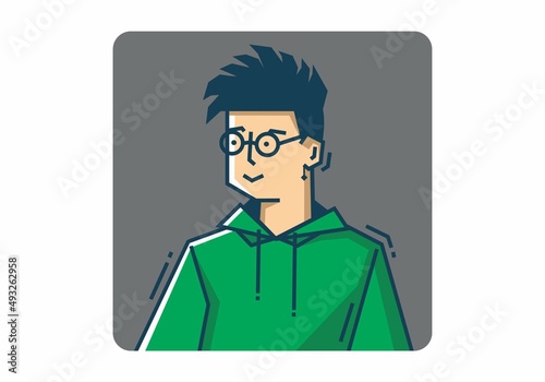Stiff guy with standing hair wearing round glasses
