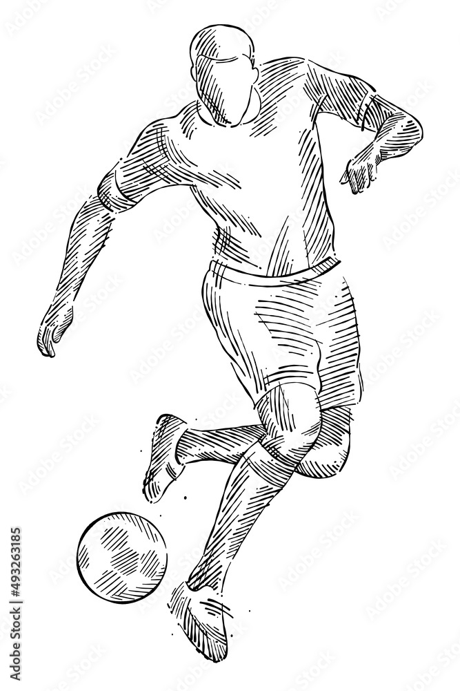 Fototapeta premium Drawing of man soccer player dominating the ball