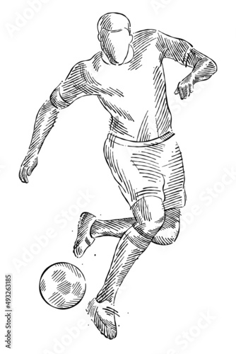 Drawing of man soccer player dominating the ball
