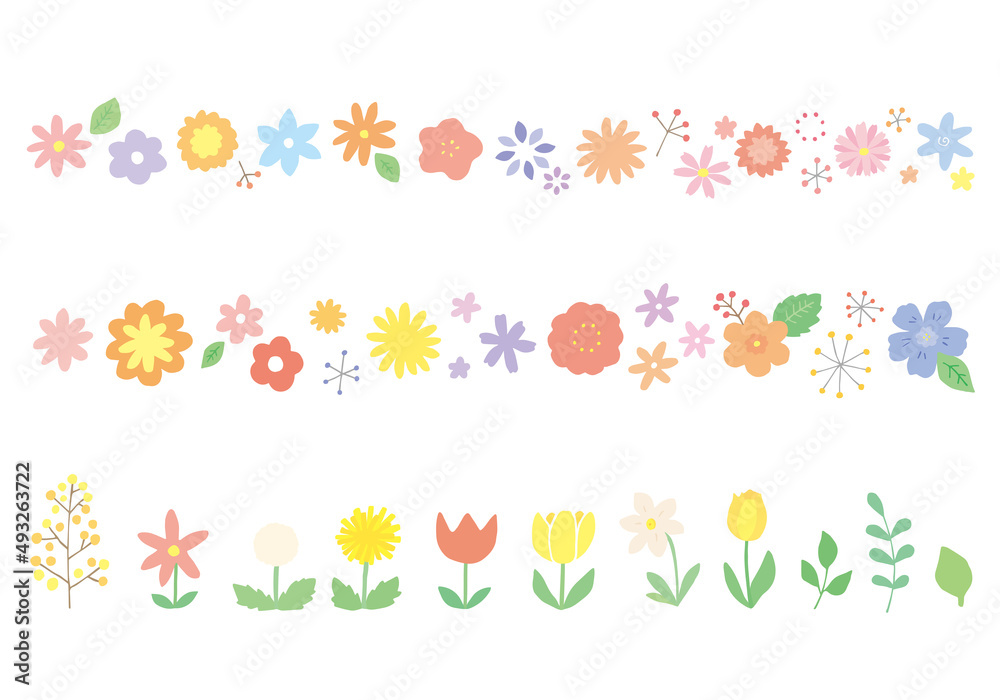 手描きの花のパステルカラー飾り罫セット Stock Vector Adobe Stock