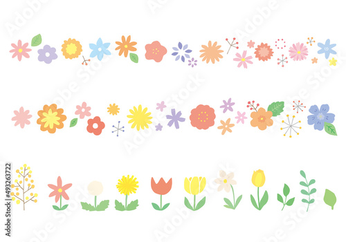 手描きの花のパステルカラー飾り罫セット