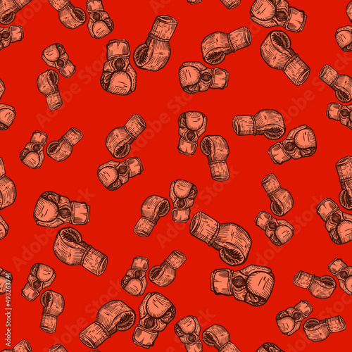 Boxing gloves seamless pattern. Vintage sport inventory background.