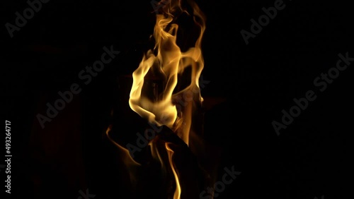 Wood burning in the fireplace. The dance of the wood flame.