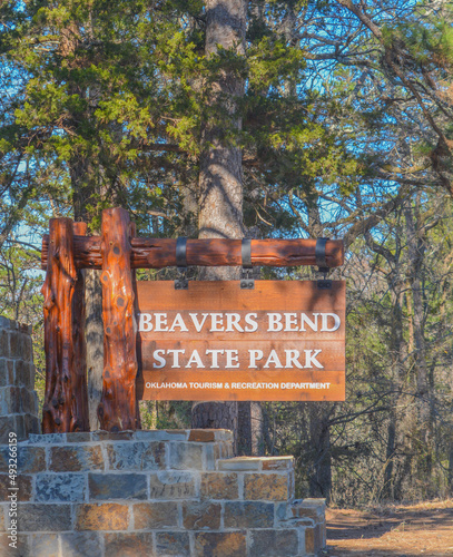 The entry Sign for Beavers Bend State Park in Broken Bow, Oklahoma