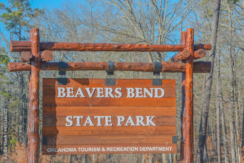 The entry Sign for Beavers Bend State Park in Broken Bow, Oklahoma